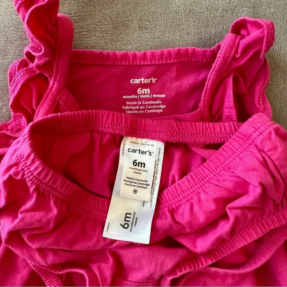 EUC Carter’s Baby Girl 2pc Sun Dress Set, Hot Pink Flowers, 6-9 Months